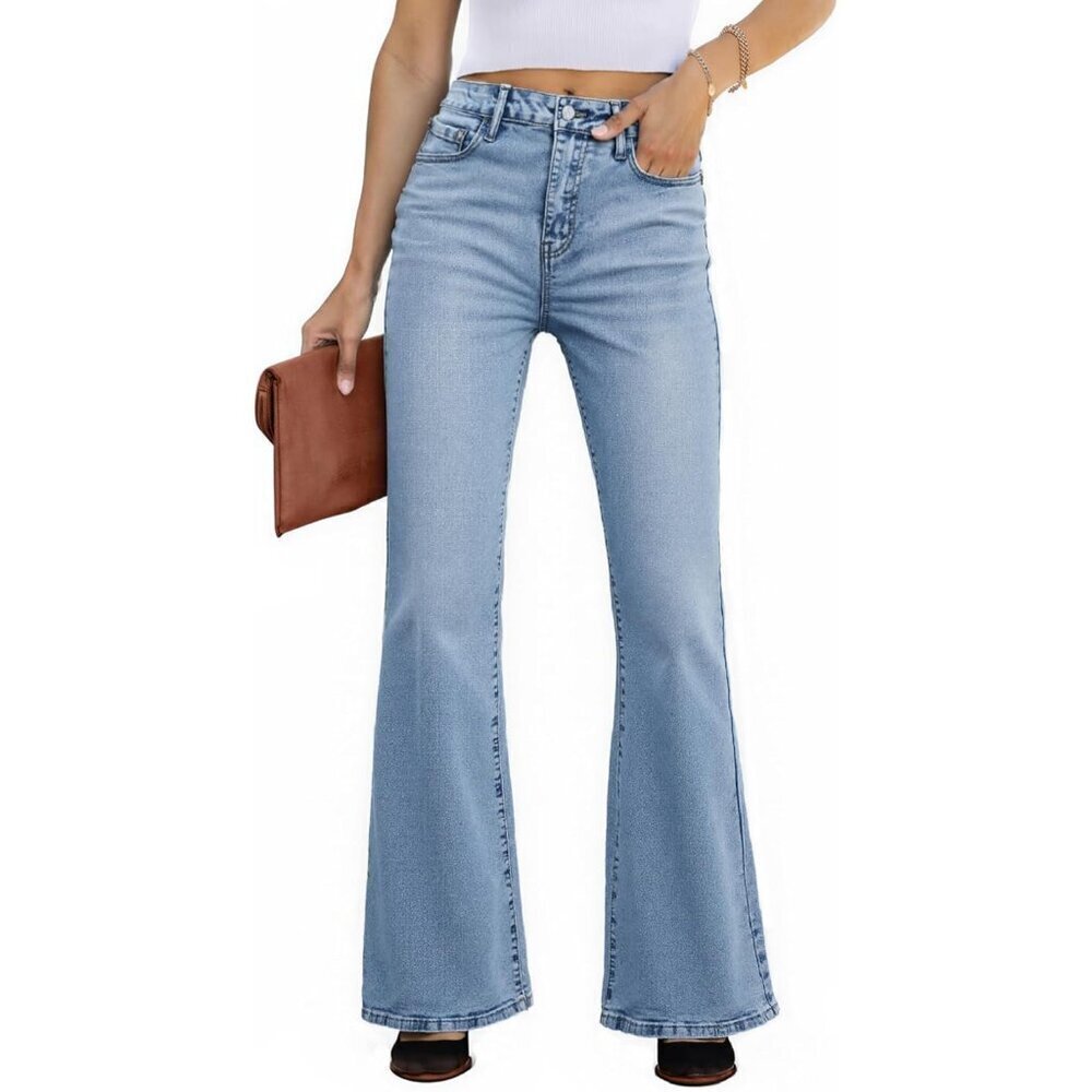Women Flared Jeans High Waist Stretch Denim Y2K Vintage Distressed Casual